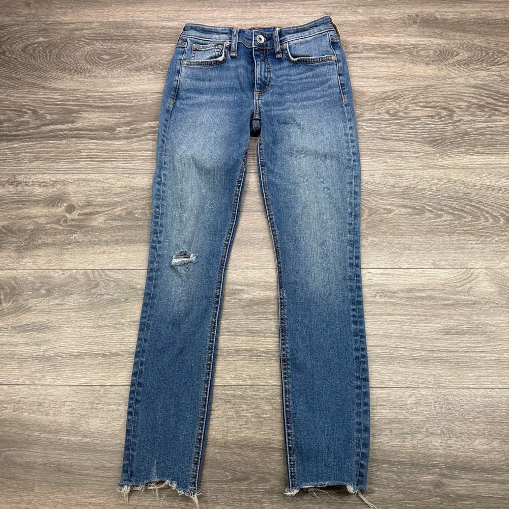 Rag & Bone Jeans Womens 24 Blue Cate Mid Rise Ankle Skinny Distressed Frayed Hem